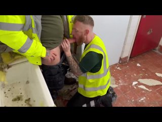 road workers relax during lunch break